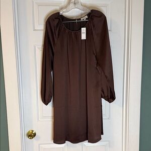 LOFT Dark Brown Long Sleeve Dress